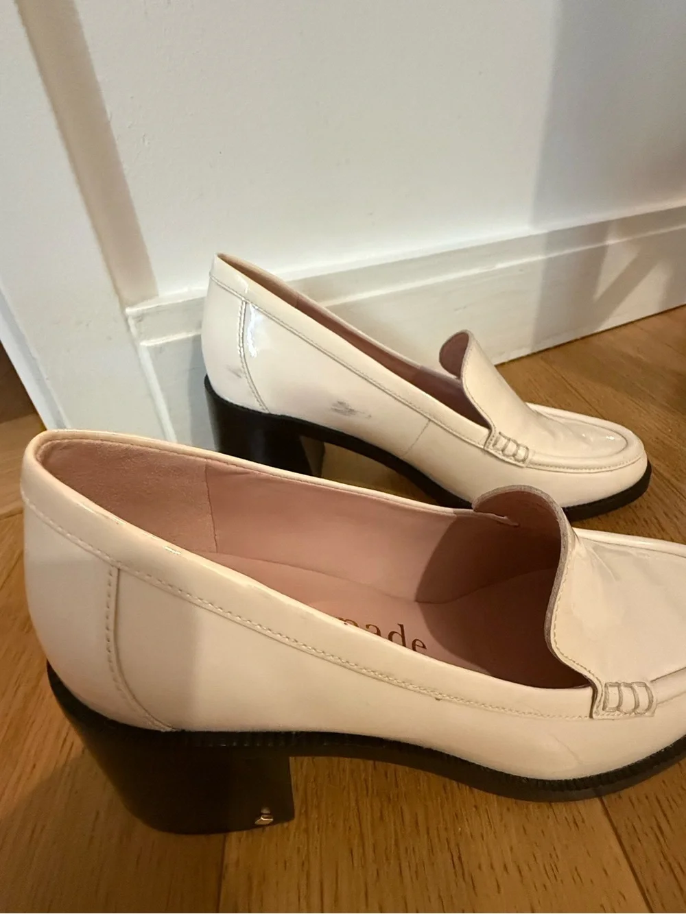 Kate Spade White Patent Leather Lori Heeled Loafer Pump size 7.5